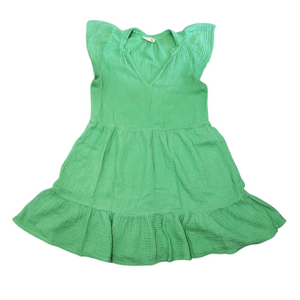 Nation LTD. Padma Mini Dress Ruffled Cotton Gauze Fabric Midori Green Size Small